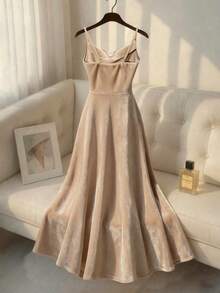 Franclia Váy suông cổ đính hạt lông cừu Hàn Quốc dành cho nữ - Rượu sâm banh - Xem 2