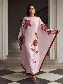 ZEYLAH 女士纯色印花拼接圆领长袖优雅连衣裙 - 彩色 - 查看 4