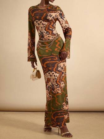 SHEIN Veneréa Women's Long Sleeve Printed Dress