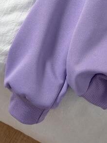 Young Girl Cartoon Cute K-POP Girl & Letter Print Purple Hooded Sweatshirt, Suitable For Autumn/Winter - Purple - View 3