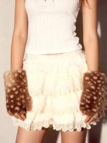 ROMWE J-Fashion 1 双朋克风格豹纹毛绒手套，Y2K 冬季毛绒保暖手套 - 彩色 - 查看 4