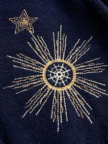 ROMWE Hippie Plus Size Women Mysterious Date Witch Style Sun & Moon Embroidery Cardigan Sweater/Winter - Navy Blue - View 2