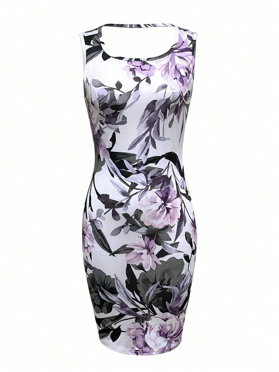 SHEIN Clasi 2pcs Set: Women's Casual Resort Solid Color Long Sleeve Open Front Jacket And Floral Print Dress - Multicolor - View 1