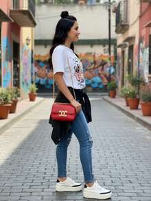 Mujer street style moderno estampado gráfico gatos fantasma slogan tela cómoda corte holgado cuello redondo manga corta primavera verano uso diario camiseta - Blanco - Ver 3