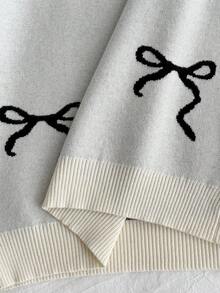 Sparklyn 2 件套少女蝴蝶提花针织毛衣和直筒裤套装，蝴蝶提花串珠圆领套头毛衣，秋冬休闲学院风 - 杏色 - 查看 8