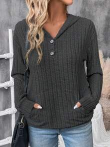 SHEIN LUNE Half-Open Entrance Access Sweatshirt - Dark Grey - View 1