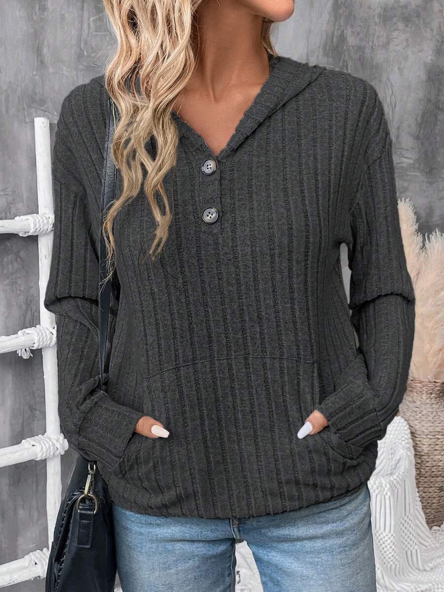 SHEIN LUNE Half-Open Entrance Access Sweatshirt - Dark Grey - View 1