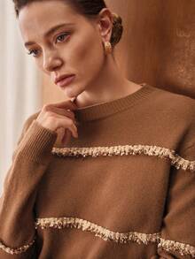 MOTF PREMIUM WOOL ELEGANT CONTRAST TAPE SWEATER - Maroon - View 7