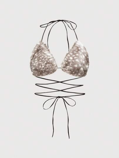 Fairycore Top de bikini esponjoso con estampado de lunares de ciervo Y2K para mujeres