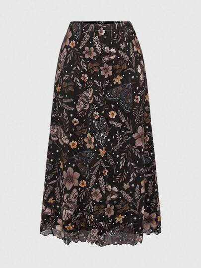 Gonna versatile da donna in stile retrò Fairycore con stampa floreale di farfalle e falene su tutto il capo