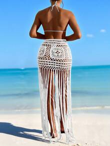 Swim Vcay 女士纯色流苏镂空休闲罩衫 - 白色 - 查看 2