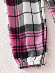 2pcs Girls Plaid Pajama Set With Ruffle Hem And Bow Accent, Comfortable Cotton Loungewear