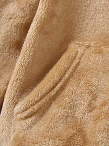 SHEIN Playful Pals 2 piezas Conjunto de ropa para niño bebé: Sudadera con capucha de felpa color marrón claro con bolsillos grandes y pantalones a cuadros oscuros, con gráfico lindo de oso, adecuado para uso casual, escuela, paseos al parque, salidas familiares en otoño/invierno - Marrón Mocha - Ver 5