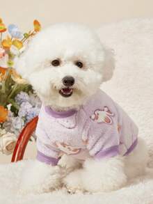 PETSIN 1件宠物猫狗通用紫色小兔子可爱图案印花毛绒保暖弹性舒适狗狗圆领 - 紫色 - 查看 4