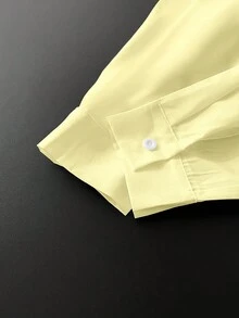 Resyla 女式休闲纯色短款长袖衬衫 - 黃色 - 查看 4