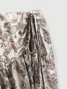 ROMWE Hippie Boho Ruffled Asymmetric Hem Elegant Women Skirt - Apricot - View 3