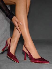 CUCCOO SZL Women's Pointed Toe High Heel Rhinestone Embellished Burgundy Sexy Party Pumps - Burgundy - View 5