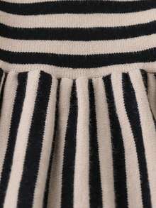 Girls' Striped Knit Sweater Dress,Classic Round Neck Flare Sleeve Patchwork Dress For Autumn,School,Back-To-School,Winter Outings And Parties - Black - View 4
