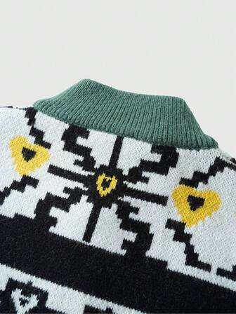 Street Life Pull-shirt zippé décontracté à motif géométrique pour hommes, hiver