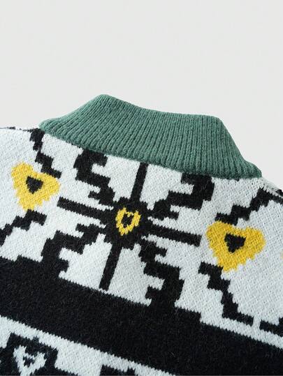 Street Life Men's Casual Geometric Pattern Zip-Up Sweater, Winter