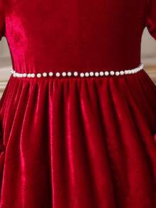 Girls Red Embroidered Bubble Dress With Waist Pearls,Sweet & Elegant Satin Party Dress,Suitable For Autumn Birthday Gatherings,Comfortable Fabric - Red - View 8