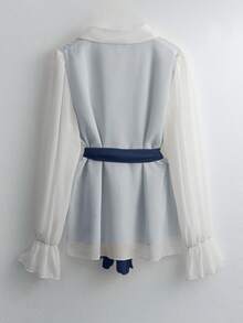 GlowEve 2pcs Set Kemeja dan Celana Wanita Dopamine Modis dan Menyegarkan dengan Kombinasi Warna - Royal Blue - View 2