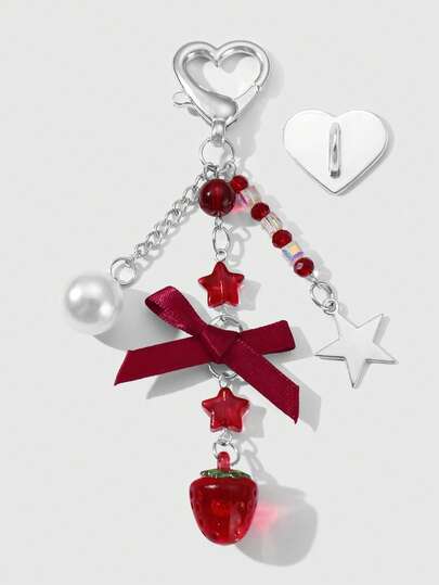 Kawaii 1 pieza Decoración de cadena de plata de alta calidad con estilo Y2K y exquisito, con colgante de estrella, dado, cinta, lazo, rhinestone, alas, corazón y cereza, adecuado para uso diario de mujeres, regalo