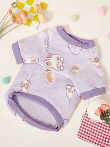 PETSIN 1件宠物猫狗通用紫色小兔子可爱图案印花毛绒保暖弹性舒适狗狗圆领 - 紫色 - 查看 7