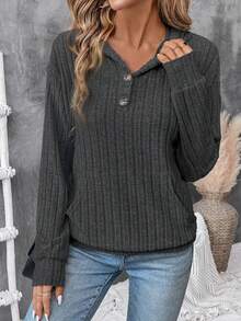 SHEIN LUNE Half-Open Entrance Access Sweatshirt - Dark Grey - View 6