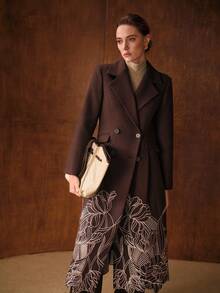MOTF PREMIUM Women's Fashionable Brown Embroidered Overcoat - Coffee Brown - View 6