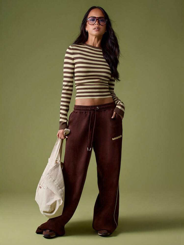 MISSGUIDED Suéter curto listrado com bainha canelada