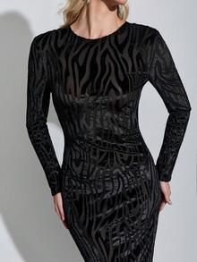 Zyxie Backless Zebra Print Velvet Dress - Black - View 1