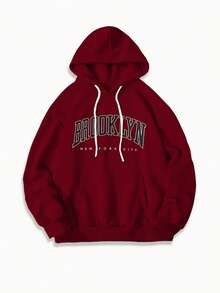 Manfinity LEGND Oversized Men's Letter Printed Drawstring Hoodie, Long Sleeve Top - Red - View 3