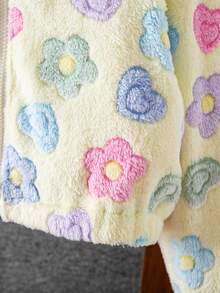 SHEIN 1pc Girls Heart Print Zip-Up Collar Furry Jacket, Casual Outerwear For Autumn/Winter