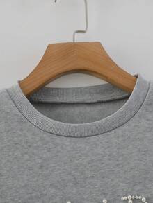 SHEIN Franclia Felpa girocollo con maniche lunghe in pile con motivo a slogan e finta perla, casual per autunno/inverno - Grigio - Visualizzare 3