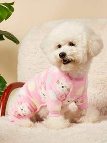 PETSIN 1件装宠物猫狗通用粉色爱心猫咪印花可爱时尚秋冬毛绒保暖舒适圆领狗狗连体衣 - 彩色 - 查看 2