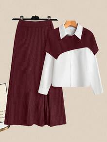 GlowEve Set de 2 suéteres casuales de punto acanalado de unicolor de moda para mujer - Rosa Roja - Ver 7