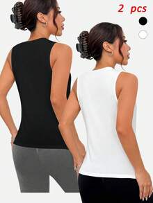 SHEIN Velisys Bộ 2 áo ba lỗ thể thao in chữ đơn giản, đa năng, thoải mái - Nhiều màu - Xem 2