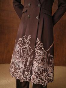 MOTF PREMIUM Women's Fashionable Brown Embroidered Overcoat - Coffee Brown - View 3