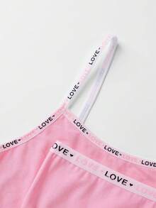 Set da 7 pezzi di canotte in cotone morbido di colore unito con stampa "LOVE" e fiocco, stile casual e minimalista per ragazze - Multicolore - Visualizzare 3