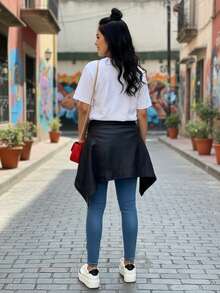 Mujer street style moderno estampado gráfico gatos fantasma slogan tela cómoda corte holgado cuello redondo manga corta primavera verano uso diario camiseta - Blanco - Ver 2