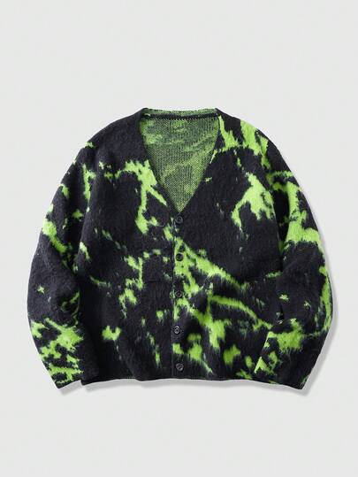 Men's Tie-Dye Long Sleeve Single-Breasted Casual Knit Cardigan, Autumn/Winter