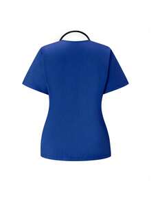 TaskEZ Scrubs Set: V-Neck Short Sleeve Top & Pants Scrub Uniform For Healthcare Workers - Blue - View 4