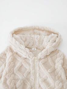 Sparklyn 1pc Teen Girl Hooded Zip-Up Short Cardigan Jacket, Long Sleeve, Knitted Jacquard Fabric, Autumn - Apricot - View 4