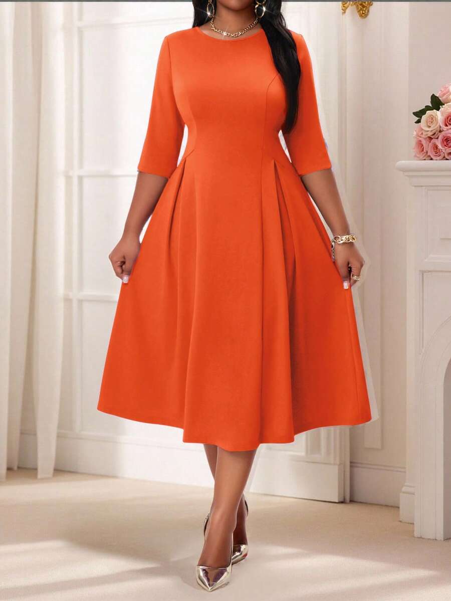 SHEIN Lady Váy dạ hội hóa trang cỡ lớn màu tím thanh lịch cho mùa hè và mùa đông, cổ tròn, tay dài bồng bềnh, cỡ lớn, váy dài tay màu trắng, quần áo ngày lễ tình nhân, ngày lễ tình nhân cho ngày lễ tình nhân - trái cam - Xem 1