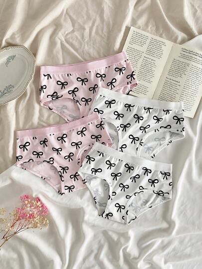 Tween Girl Bow Print Elastic Waist Panties