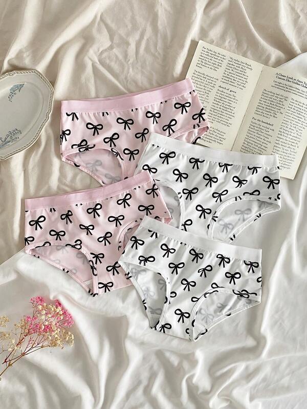 Tween Girl Bow Print Elastic Waist Panties