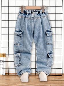 YOUNG BOYS Loose Straight Leg Jeans With Side Pockets, Casual & Versatile School Style - Medium Wash - View 2