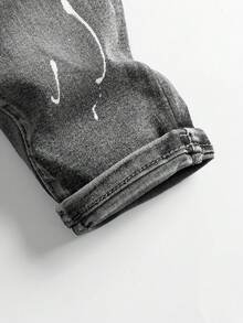 SHEIN Playful Pals 男婴 Y2K 风格破洞牛仔裤，修身卷边，舒适弹力面料，休闲时尚 - 淺灰色 - 查看 4