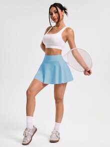Easithlete Falda para mujer con bolsillos para bádminton, tenis, yoga, fitness, running, maratón - Celeste - Ver 4